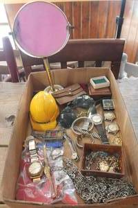 lot 3474 image: Vintage Dresser Mirror, Jewelry and More
