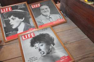 lot 3492 image: 12 x 15 Framed Life Magazines one has damage corner