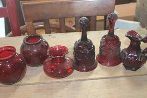 lot 3503 image: Vintage Red Glass Vases and More