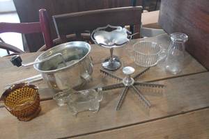 lot 3516 image: Vintage Food Mill, Half Pint Cream Bottle & More