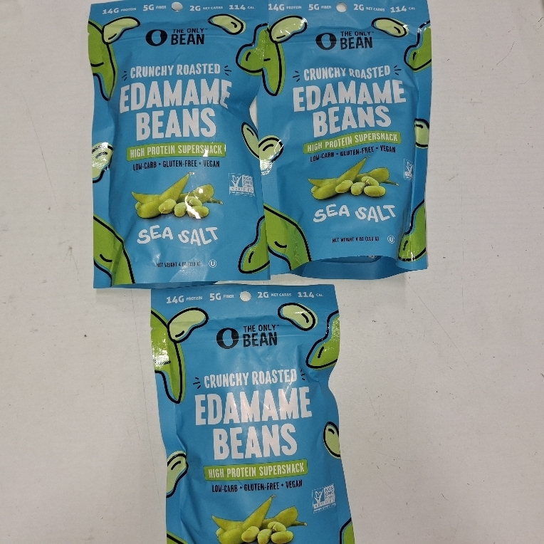 lot 8029 image: 3 Bags The Only Bean Roasted Edamame Beans Sea Salt, 4oz