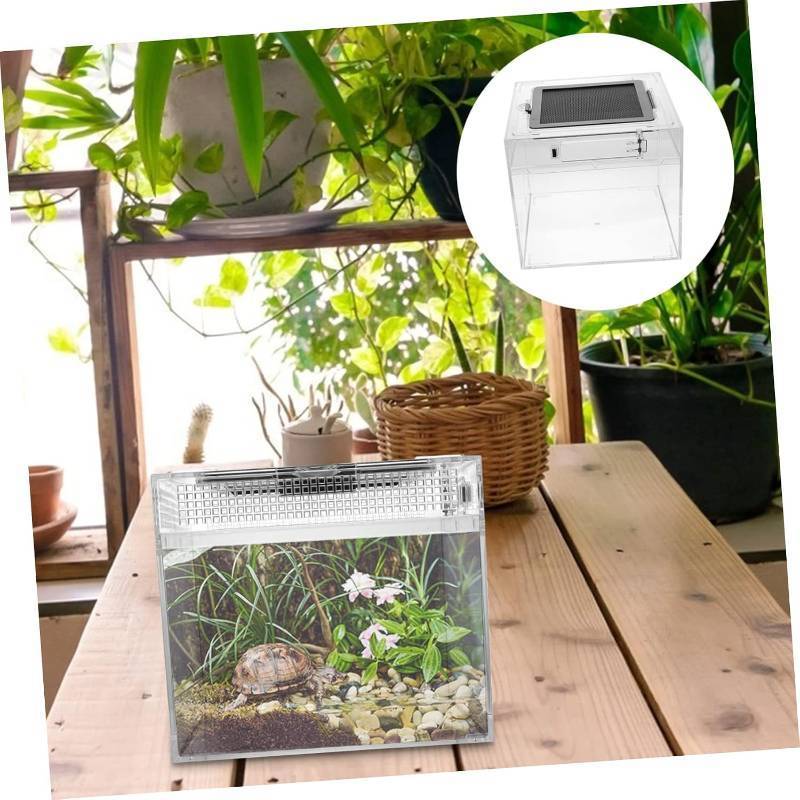 lot 8030 image: Reptile Box for Turtles Lizards and Insects Waterproof Terrarium Sliding Door and Ventilation PET Supply for Geckos 8X5 12