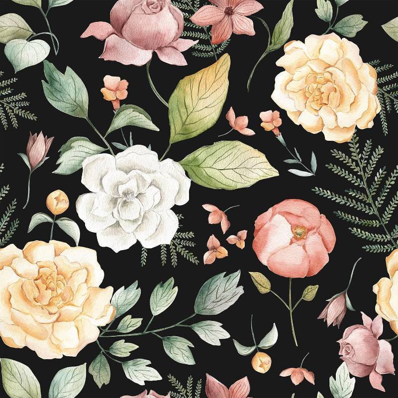 lot 8081 image: Peony Floral Black Wallpaper Peel and Stick Colorful Botanical Flower Green Leaf Wallpaper Removable Decorative Dark Floral Contact Paper 12x118 Self Adhesive Peelable Room Wall Covering