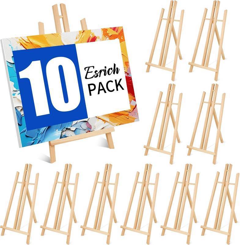 lot 17320 image: ESRICH 10pcs 17 Inch Tabletop Easels, Easel Stand for Painting,Tripod, Painting Party Easel, Kids Student Desktop Easel for Painting,Paint Easel for Canvas Paint