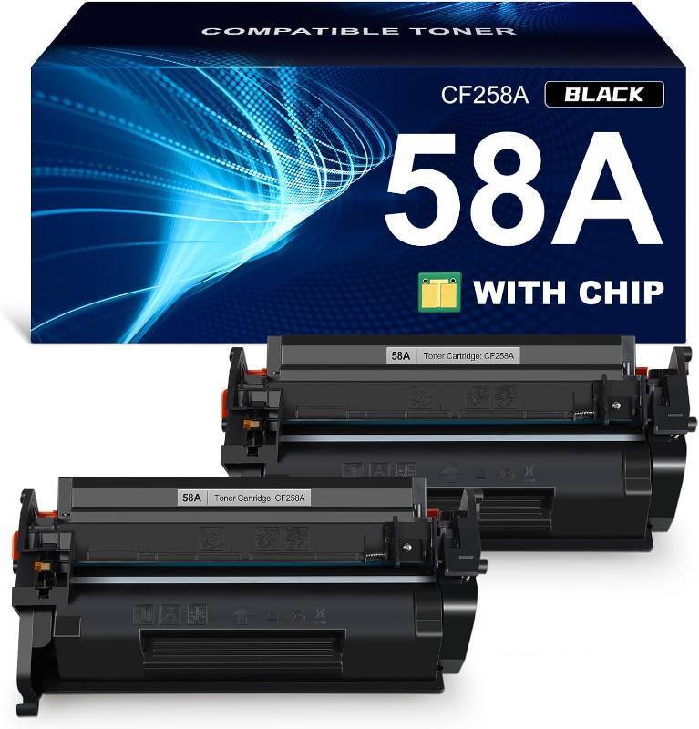 lot 18988 image: 58A Toner Cartridge Black (with chip) Compatible Replacement for HP 58A CF258A 58X CF258X Work with HP Laser MFP M428fdw M428fdn M428dw Pro M404n M404dn M404dw M406dn M430f M404 M428 Printer, 2-Pack