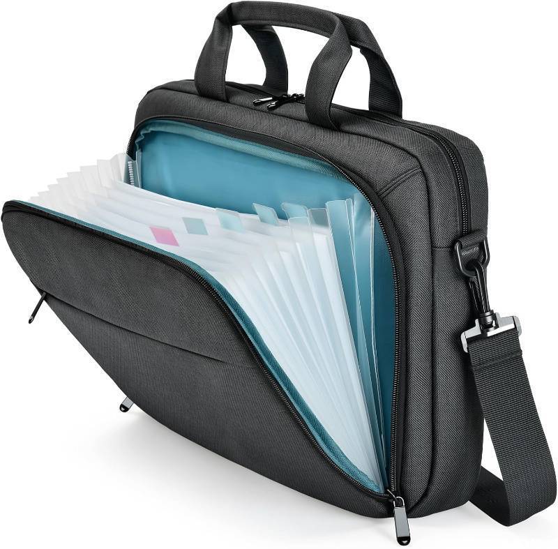 lot 22265 image: Bulado Laptop Bag with File Organizer, Water-Resistant Laptop Case, 15.6 Inch Multi-Compartment Work Bag for Men and Women, Carry-On for Business Commute Work Travel Trip - torn inner fabric