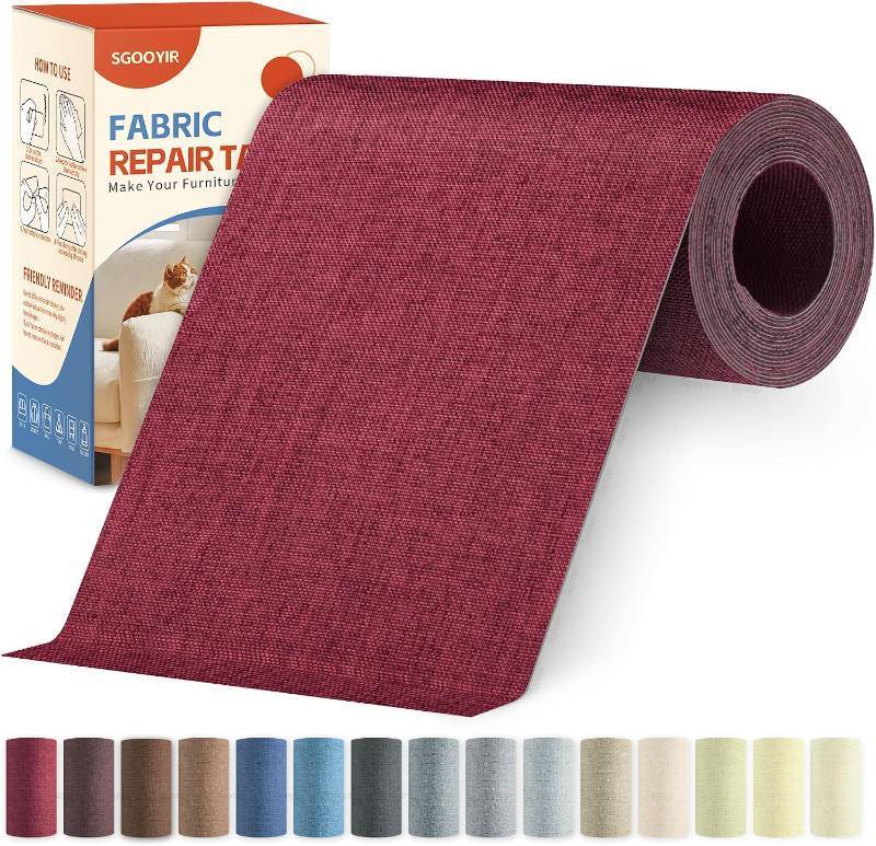 lot 22270 image: Linen Fabric Repair Tape Kit, 4 x 80 Self-Adhesive Couch Patch Repair Fabric Patches for Furniture, Clothes, Upholstery, Carpets, Chairs, Sofas, Pillows Dark Red