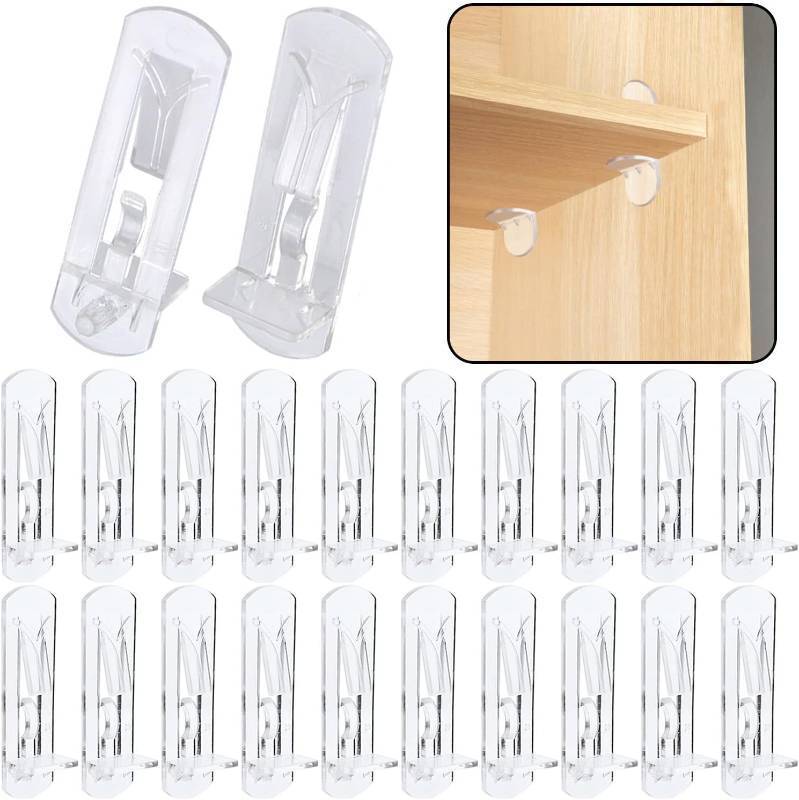 lot 22276 image: 20pcs Plastic Locking Shelf Support Pegs,6mm Shelf Pins ,Self-Locking Bracket Clips,Clear Shelf Pegs for for Kitchen Cabinet Furniture Book Shelves, 6mm Peg x 34 Thick Shelves