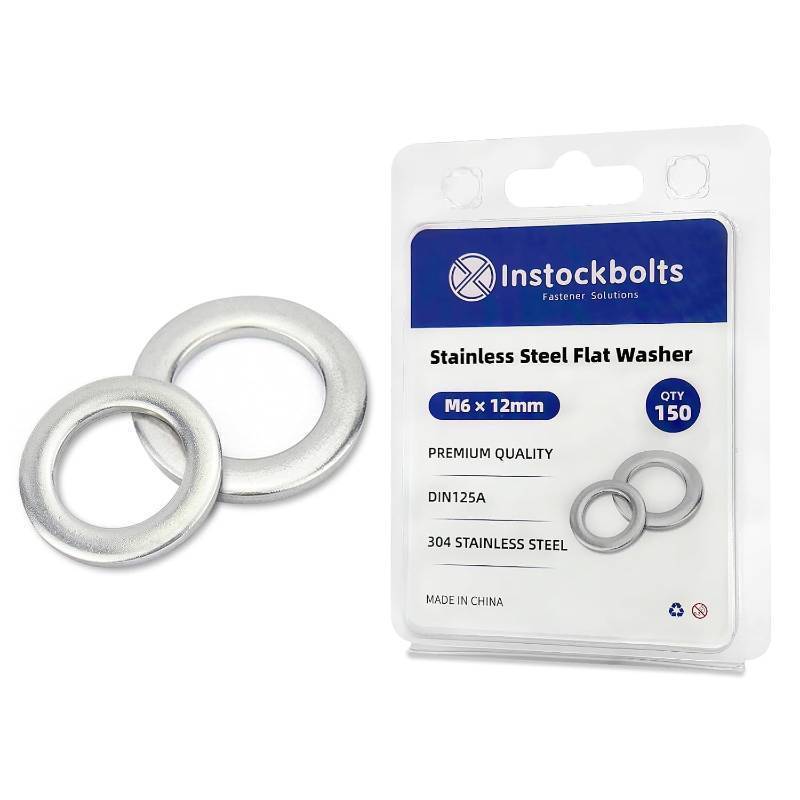 lot 23150 image: M6 x 12mm OD Flat Washer, 18-8 (304) Stainless Steel Washers Flat, 150PCS