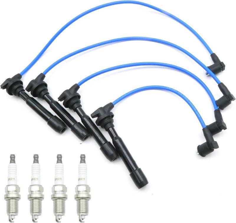 lot 22286 image: 4 Pack 5464 Spark Plugs and 27501-22b00 Spark Plug Wires, Replacement for Hyundai Elantra Tucson Tiburon 1996-2012, Replacement for Kia Soul Sportage Spectra 2004-2011
