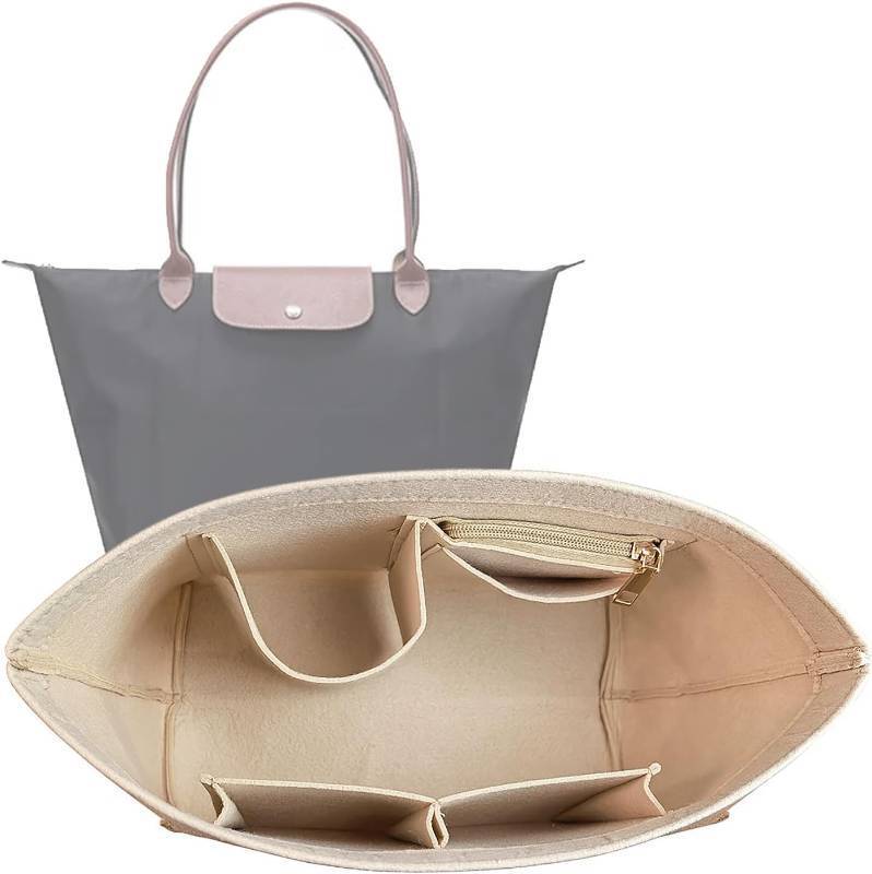 lot 22289 image: Lckaey Purse Organizer Insert for Longchamp, Premium Felt Long Champ Le Pliage Handbag Organizer Large beige