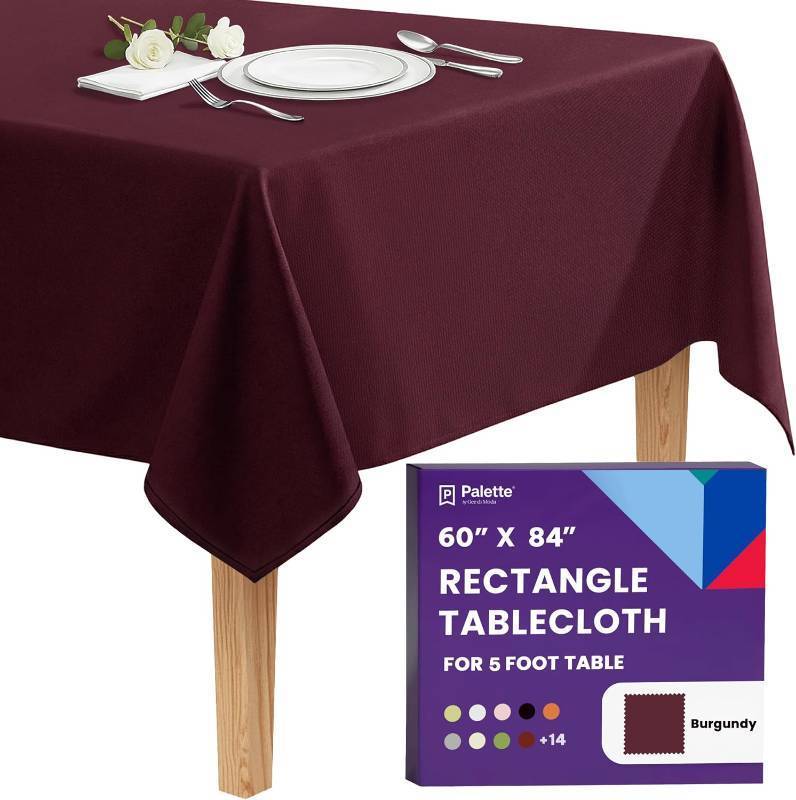 lot 17677 image: Gee Di Moda Rectangle Tablecloth - 60 x 84 Inch Burgundy Table Cloth for 5 Foot Rectangle Tables - Heavy Duty Washable Fabric - for Holiday Party, Dinner, Weddings, Baby Shower & Events