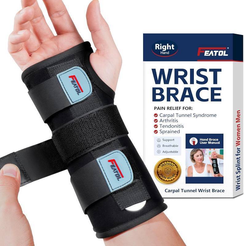 lot 19032 image: FEATOL Wrist Brace Hand Brace, Carpal Tunnel Wrist Splint Night Support for Women Men, Pain Relief Support -Tendonitis, Arthritis, Sprain, Right Hand, MediumLarge