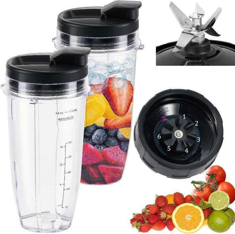 lot 19044 image: New Model Replacement 7 Fins Male Blade&24oz Blender Cups Compatible For Nutri Ninja Auto iQ Blender 4 Inch Male 7 Fins Blade