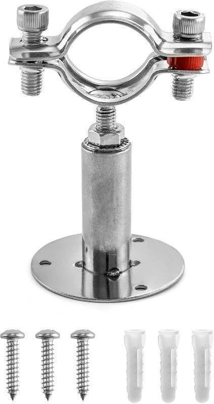 lot 10411 image: QWORK 1-14 Wall Mount Ceiling Mount Pipe Support, 1 Pack Adjustable Stainless Steel Bracket Clamp, Ideal for Pipe, Tube or Rod Fixing