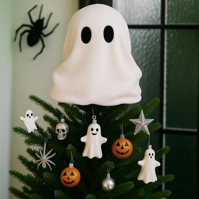 lot 10413 image: Gejoy Halloween Ghost Tree Topper Decor 13 Inches White Ghost Elf Halloween Tree Topper Ornaments for Holiday Party Favors Supplies Decor