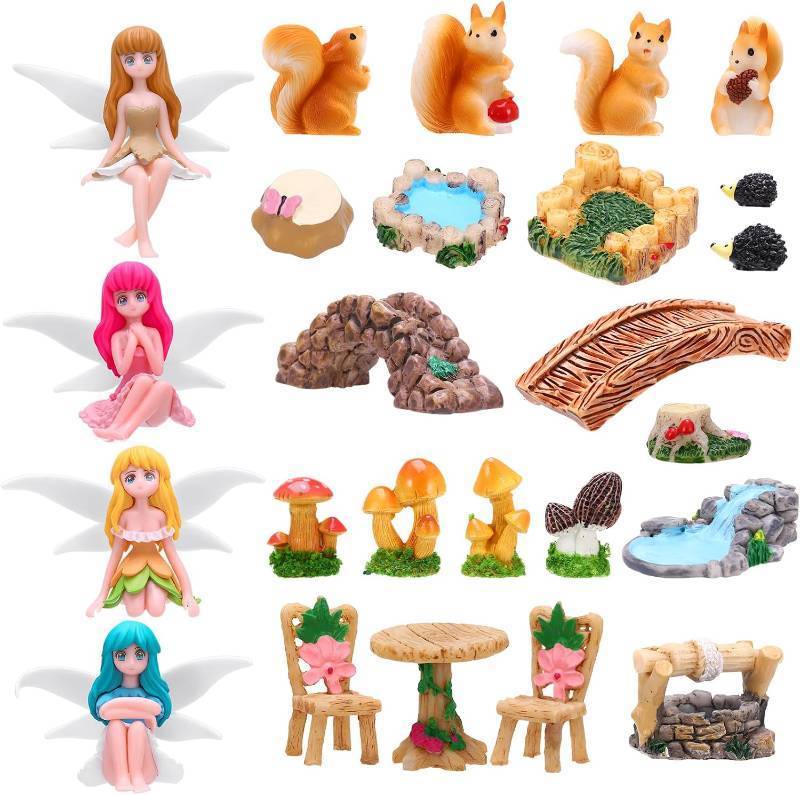 lot 10419 image: 25Pcs Fairy Garden Accessories, Miniature Garden Ornaments Landscape Decorations Mini Fairy Figures Animal Plant Furniture Set for DIY Terrarium Potted Plants Dollhouse Desk Decor