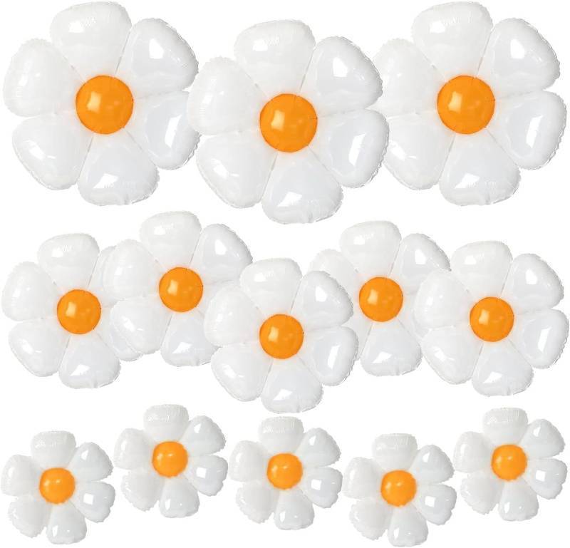 lot 10429 image: NOVWANG 18Pcs White Daisy Flower Balloons in 3 Sizes for Birthday Party  Mylar Foil Material, Birthday Wedding Baby Shower Decorations, Party Supplies, 3 Huge 5 Medium 10 Small Balloons
