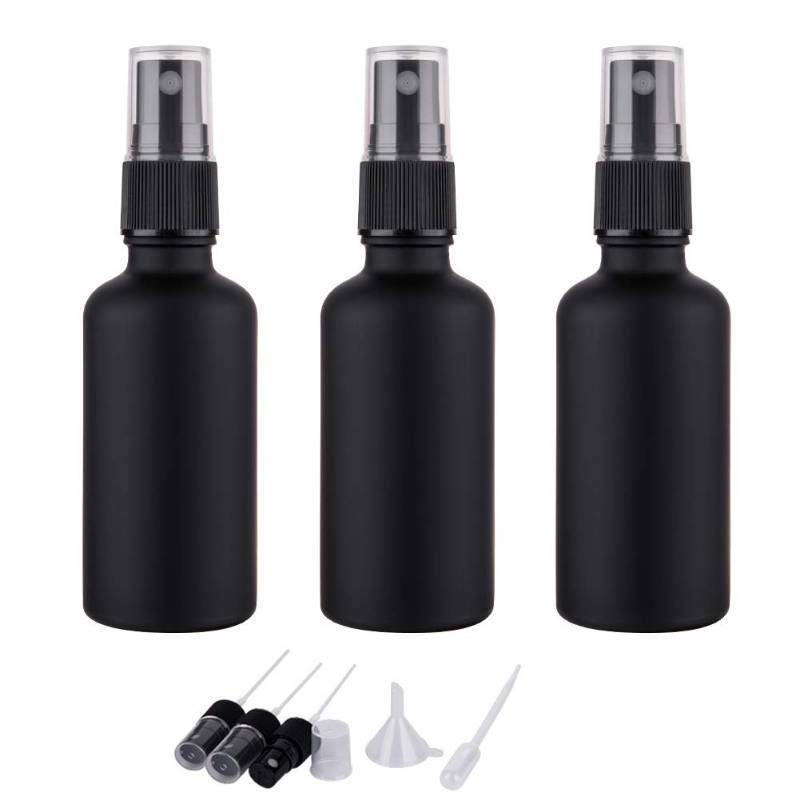 lot 10455 image: 2oz Small Glass Essential Oils Spray Bottles, Fine Mist Frosted Black Spray Bottles (Set Of 3)
