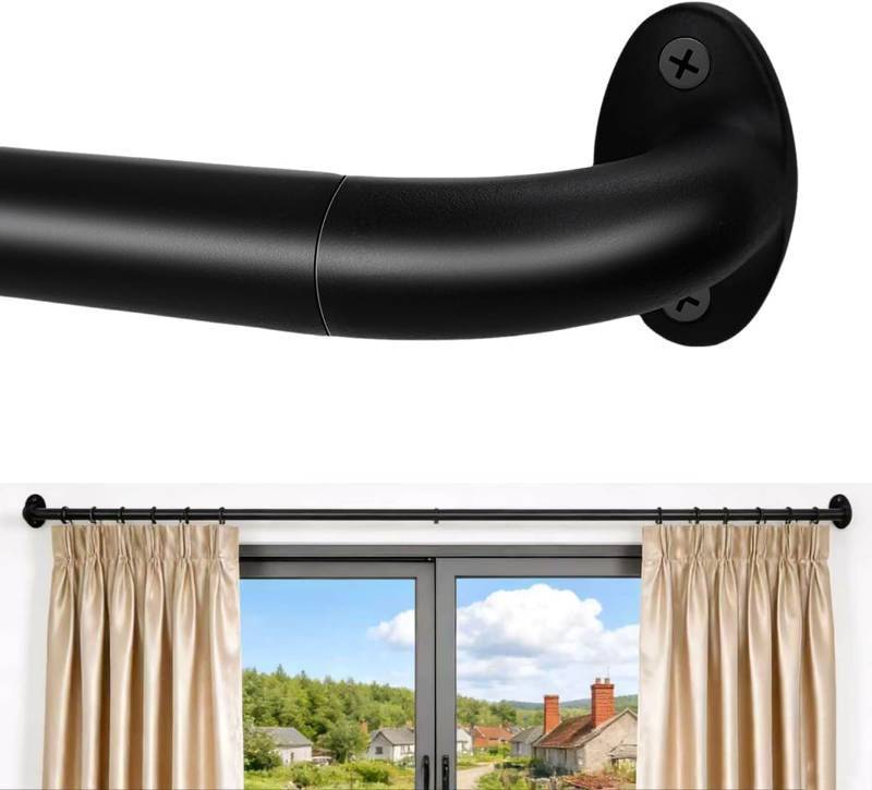 lot 10463 image: Blackout Curtain Rod For Windows,Wrap Around Curtain Rods 1 Inch Diameter,Room Darkening Curtain Rod for Windows 66 to 120 Inches,Black