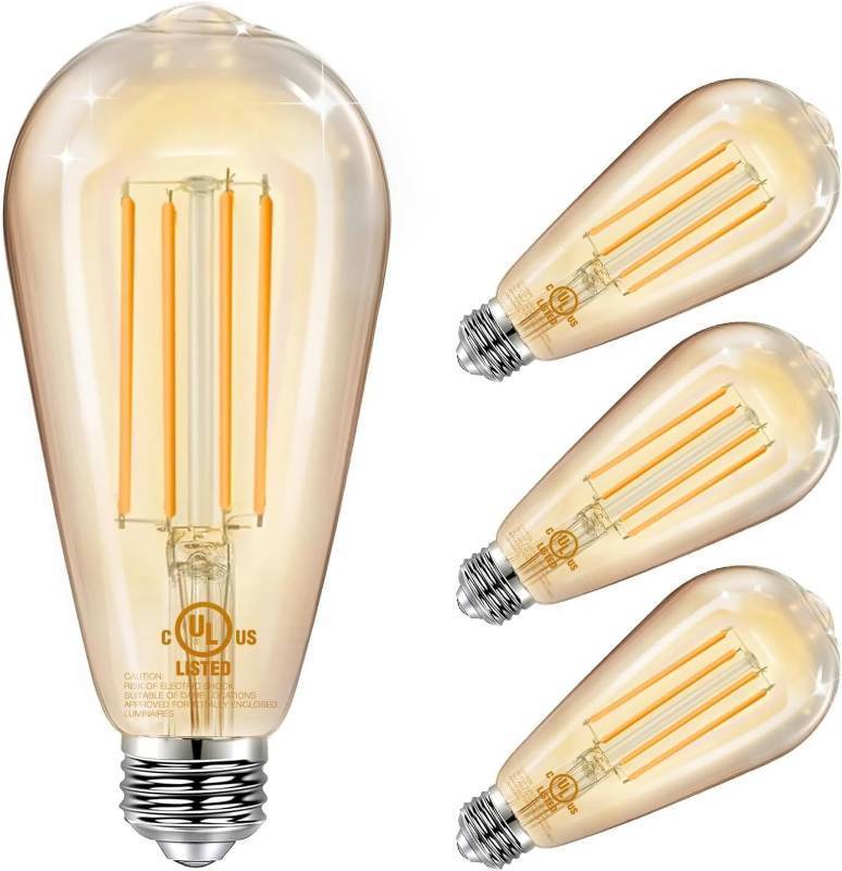 lot 8381 image: DAYBETTER 4 Pack Vintage LED Edison Bulbs, E26 Led Bulb 60W Equivalent, Dimmable Led Light Bulbs, High Brightness 800 LM Amber Warm 2200K, ST58 Antique Filament Bulbs, Clear Glass Style for Home