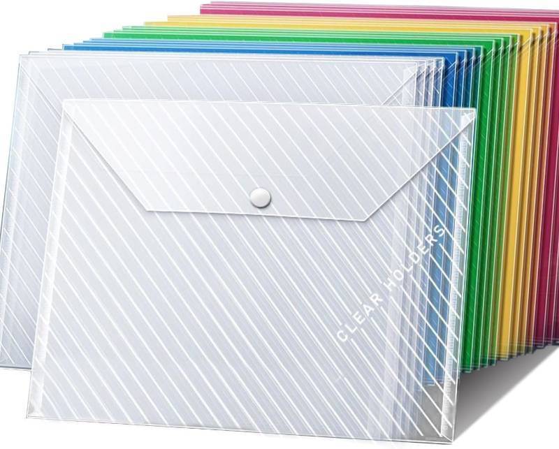 lot 8235 image: 15 Pcs Plastic Envelopes File Folders Document Organizer A4 Letter Size Bill Receipt Paper Holder Organizer Color Envelopes with Snap Closure Document Folders File Bags for School Office (15)