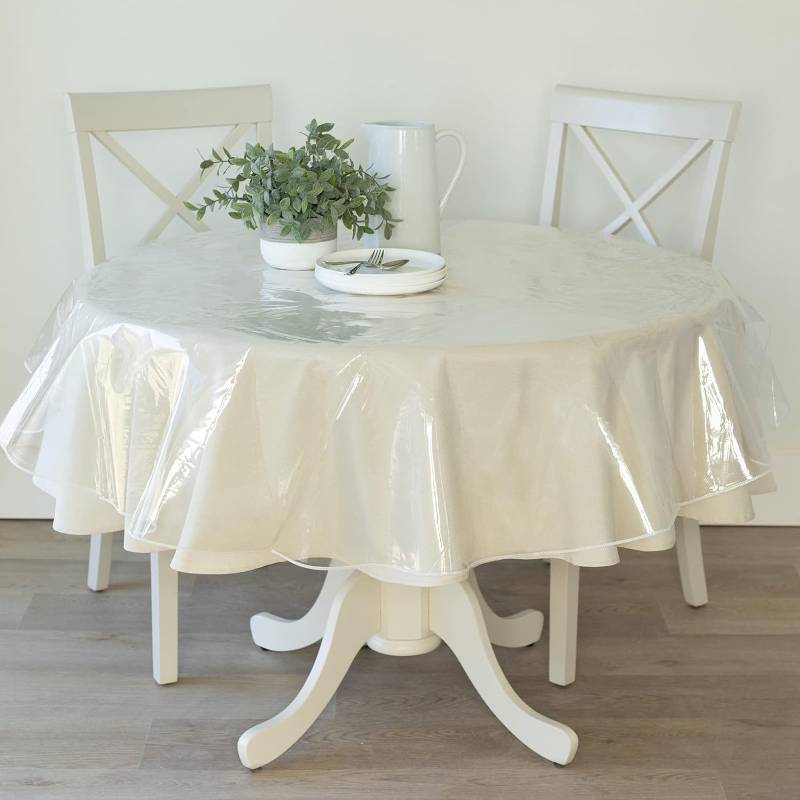 lot 8243 image: Vinyl Tablecloth Hotel PVC Table Cover for Kitchen Dining Indoor Decoration (90 inch Round, Crystal Clear)