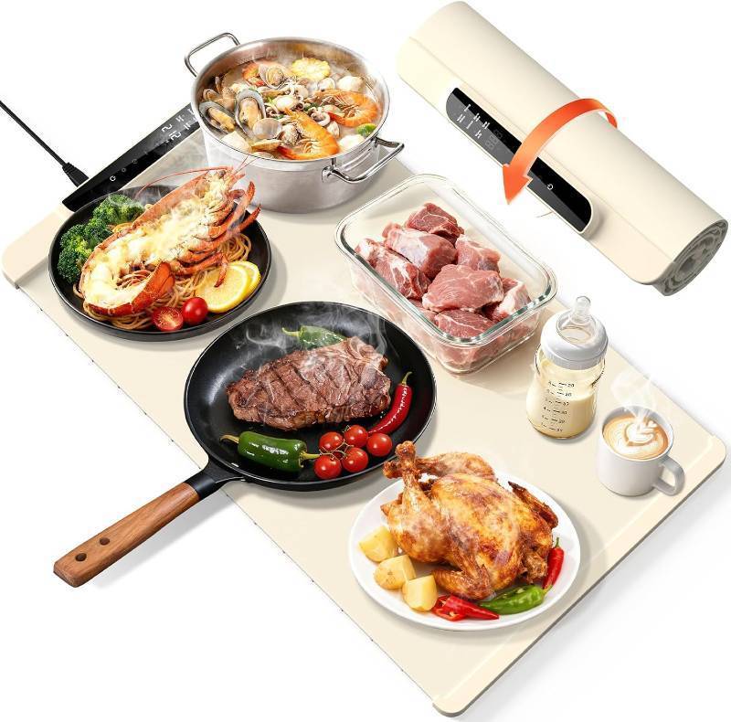 lot 8264 image: Warming Mat for Food,Food Warming Mat,Electric Warming Tray with 10 Temp-Settings,10H Timer,Portable Food Warmer for Parties,Buffets,Family Gatherings,Holiday,Child Lock (Beige, 26  15 Inch)