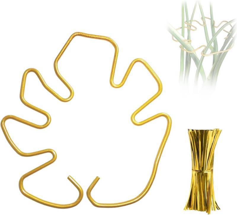 lot 8212 image: Decorative Plant Support Clips, Gold Metal Stem Holder, 3-Pack, Spiral Flower Design for Indoor Climbing Plants