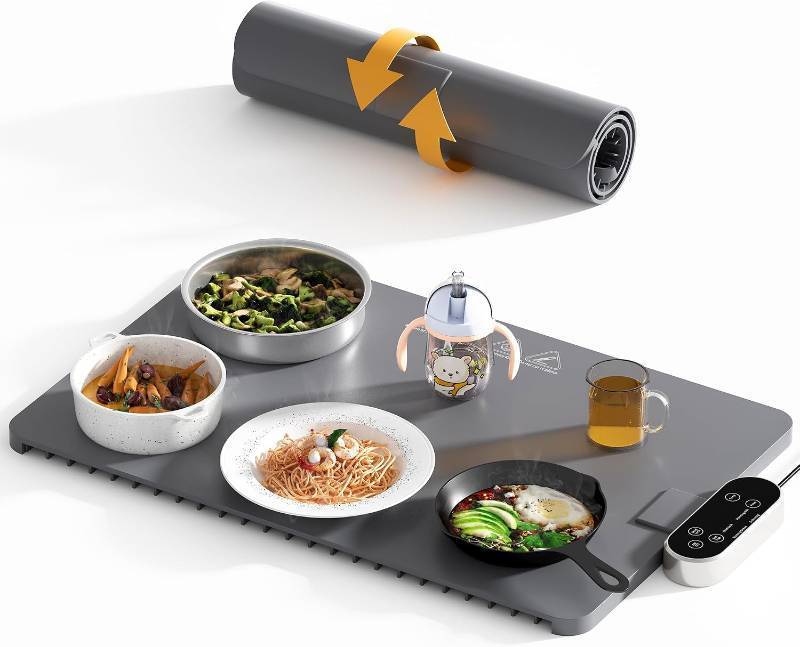 lot 8352 image: Food Warming Mat, Silicone Full Surface Heating Warming Mat for Food with 6 Temperature Settings, Timer and Child Lock, Electric Roll Up Food Warmers Tray for Parties Buffet,Home and Commercial Use.