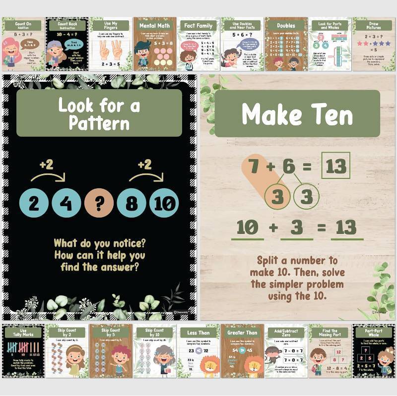 lot 10353 image: 20 Math Posters for Elementary School, 11x14in Elementary Math Posters, Classroom Math Posters Elementary, 3rd Grade Math Posters 4th Grade Math Posters for Elementary School, 5th Grade Math Posters