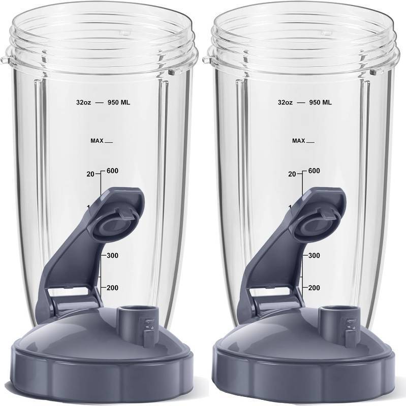 lot 10379 image: MEET JUICE 2-Pack 32oz Replacement Cups with Flip-Top To-Go Lids & Gaskets (4-Inch Diameter) Compatible with NutriBullet 600W900W SeriesNOT for Magic Bullet,Lean, RX
