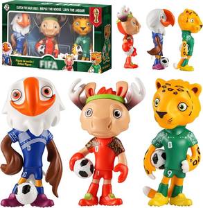 lot 40387 image: 3 Pack World Cup 2026 Decorations, Mascot and Star Player Style Figures, 4 Inch PVC Cartoon Football Character Toys, Soccer Sports Collectible Figurines for Fans Party Favors (3PCS)