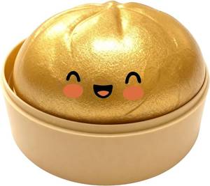 lot 40390 image: Realistic Steamed Bun Squeeze Toy, Soft TPR Stress Reducer and Sensory Fidget Tool with Mini Steamer Case, White, 1 Set, for Kids and Adults Golden
