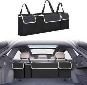 lot 40400 image: Car Trunk Organizer and Storage, Backseat Hanging Trunk Organizers and Storage, Waterproof Collapsible Cargo Large Bag with 4 Pockets, Car Interior Accessories for SUV, Truck (Black)