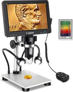 lot 45039 image: Leipan 7 LCD Digital Microscope 1200X,12MP Coin Microscope with Screen  1080P Coin Magnifier with 12pcs Slides,Wired Remote,2 Side Lights,WindowsMac OS Compatible