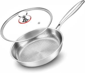 lot 45041 image: 10-Inch Titanium Alloy Hammered Frying Pan with Lid, Chef-Grade No-Coating Tri-Ply Skillet, Compatible with Induction, Gas, Electric & Ceramic Cooktops, Oven & Dishwasher Safe (10in)
