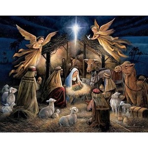 lot 45054 image: Bits & Pieces 50 Pc In The Manger Xmas Puzzle by Ruane Manning - 15x19in