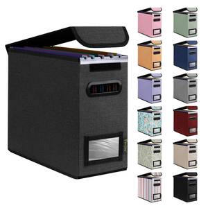 lot 73542 image: File Organizer Box with Lid, Collapsible File Folder Organizer with Plastic Slide, Hanging File Folder Box for Office Document Storage (1 Pack, Black, S) - Retail $10