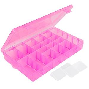 lot 73544 image: False Nail Container, Bright Pink 36-Gird Plastic Nail Art Organizers Storage Box with Adjustable Dividers, False Jewelry Diamonds Charms Nail 3D Decorations Manicure Accessory Holder Case - Retail $10