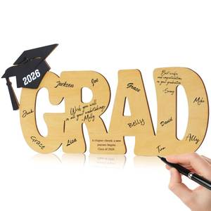 lot 73550 image: Graduation Decorations 2026, Wood Graduation Signature Sign, Rustic Grad Signature Board with Grad Cap, 2026 Graduation Party Decorations for High School, College - Retail $8