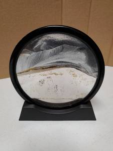 lot 73552 image: Moving Sand Art Picture - Sand Art Liquid Motion 3D Deep Sea Sandscape, Round Glass Frame Display Flowing Sand Relaxing Toy for Desktop Home Office Work Ocean Decor(Black, 7) - Retail $14