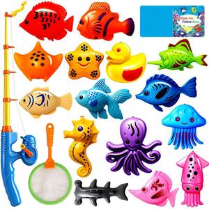 lot 73557 image: Magnetic Fishing Toys Game Set for Kids  Water Table Bathtub Kiddie Pool Party Pole Rod Net, Outdoor Plastic Floating Fish, Toddler Bath Color Ocean Sea Animals Birthday Gift Age 3-5 6 4-8 - Retail $12