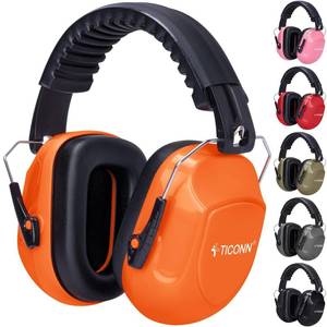 lot 73563 image: Noise Cancelling Ear Muffs for Adults, SNR 33dB Hearing Protection, Adjustable Safety Earmuffs for hunting, Construction (Bright Orange) - Retail $13