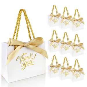 lot 73564 image: 30 Pack Thank You Gift Bags with Handles 5.5 x 2.4 x 4.7 Inches Small Gift Bags with Bow Ribbon Party Favor Bags Paper Gift Bags Bulk for Baby Shower, Wedding, Party Favor, Birthday, - Retail $17