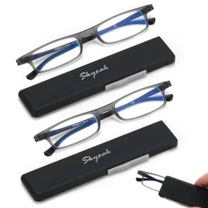 lot 73569 image: 2 Pack Ultra thin Lightweight Folding Reading Glasses Women Men TR90 Blue Light Blocking Anti UVEyestrain Foldable Compact Computer Readers Portable Unique Stretchable Slim Flat case Gunmetal 1.5 - Retail $24