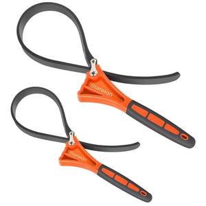 lot 28550 image: 2-Pack Rubber Strap Wrench,Oil Filter Wrench Diameter 4 and 6 Heavy Duty Adjustable Blet Wrench for Jar Opener,Water Filter,Plumbing,Sink,Faucet(Orange) - Retail $19