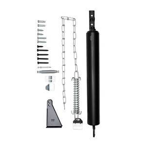 lot 28552 image: Ideal Security Model 8160 Heavy-Duty Pneumatic Storm Door Closer with Torsion Bar and Wind Chain, 10.5 L x 1.5 W, Adjustable Speed, Secure Closing, Black - Retail $30
