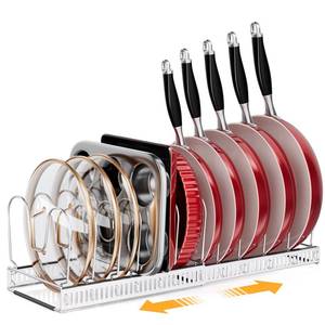 lot 28557 image: Expandable Pot Pan Lid Organizers inside Cabinet, 12 Divider-Silver - Retail $24