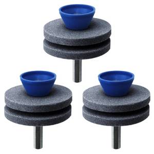 lot 28561 image: 3 Packs Lawn Mower Blade Sharpener, Universal Wear Resistant Double Layer Corundum Lawn Mower Blade Sharpener for Any Power Drill Hand Drill, Double Layer Grindstones Easy to Use - Retail $9